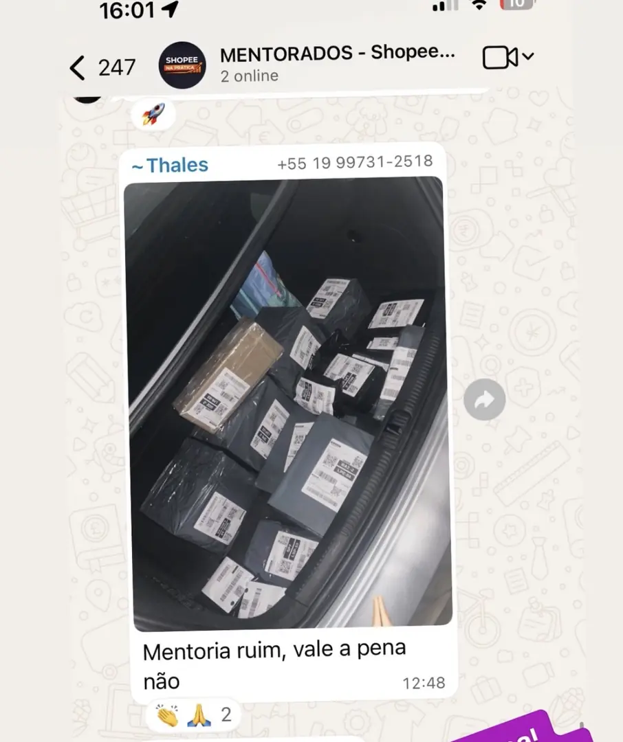 Mentorado enviando dezenas de pedidos no porta-malas